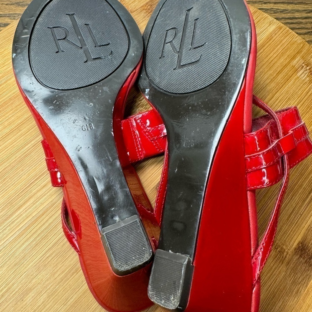 GUC Ralph Lauren Red Leather Sandals Size 6.5 - Picture 5 of 8